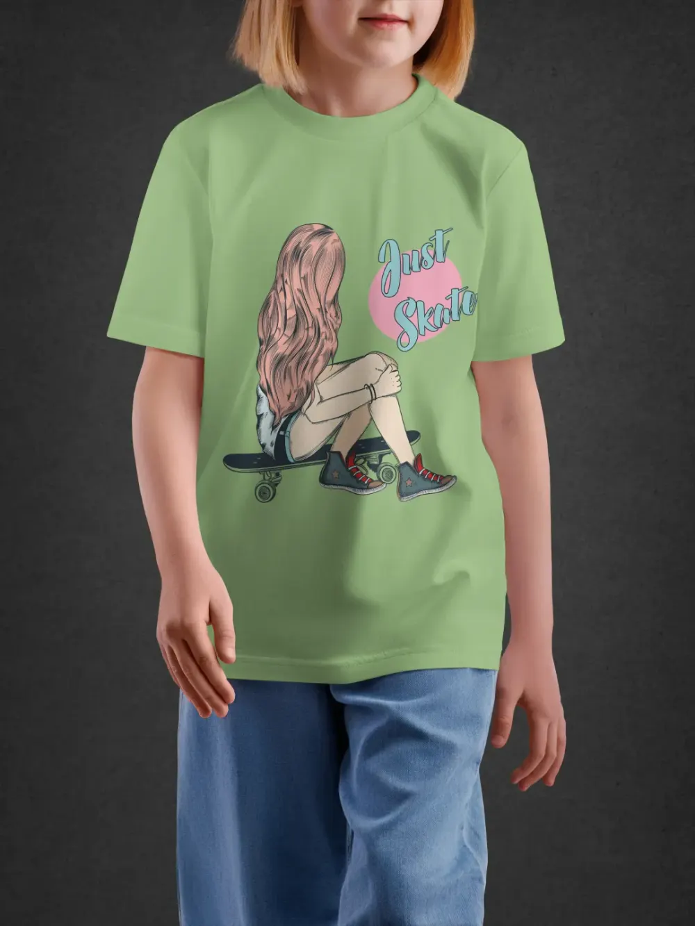 Tshirt for Girls Just Skate 11-16Y Trendy Tee in Green