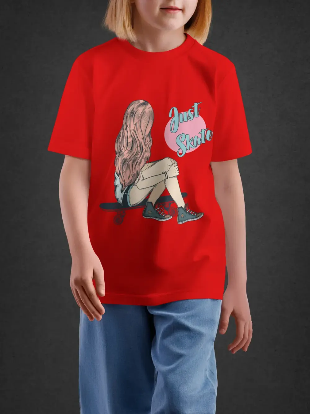 Tshirt for Girls Just Skate 11-16Y Trendy Tee in Red