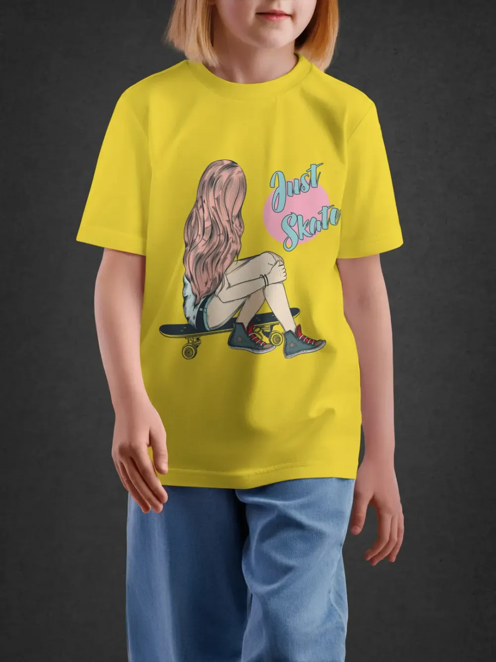 Tshirt for Girls Just Skate 11-16Y Trendy Tee in Yellow