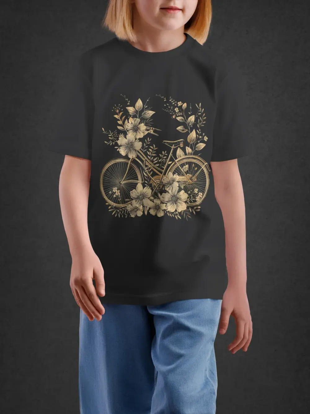 Tshirt for Girls Floral Bicycle 11-16Y Fun Tee in Black