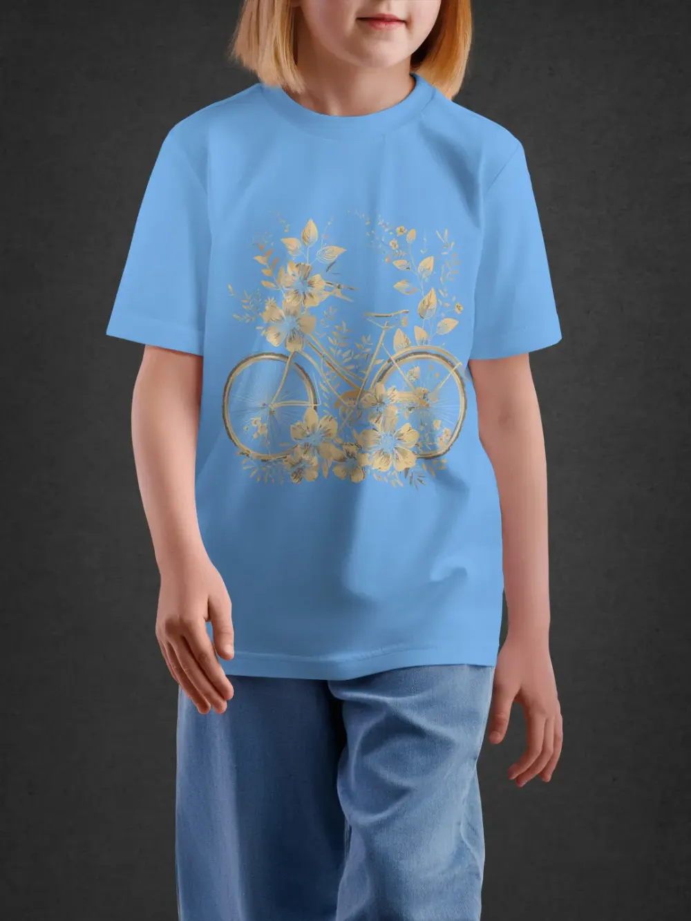 Tshirt for Girls Floral Bicycle 11-16Y Fun Tee in Blue