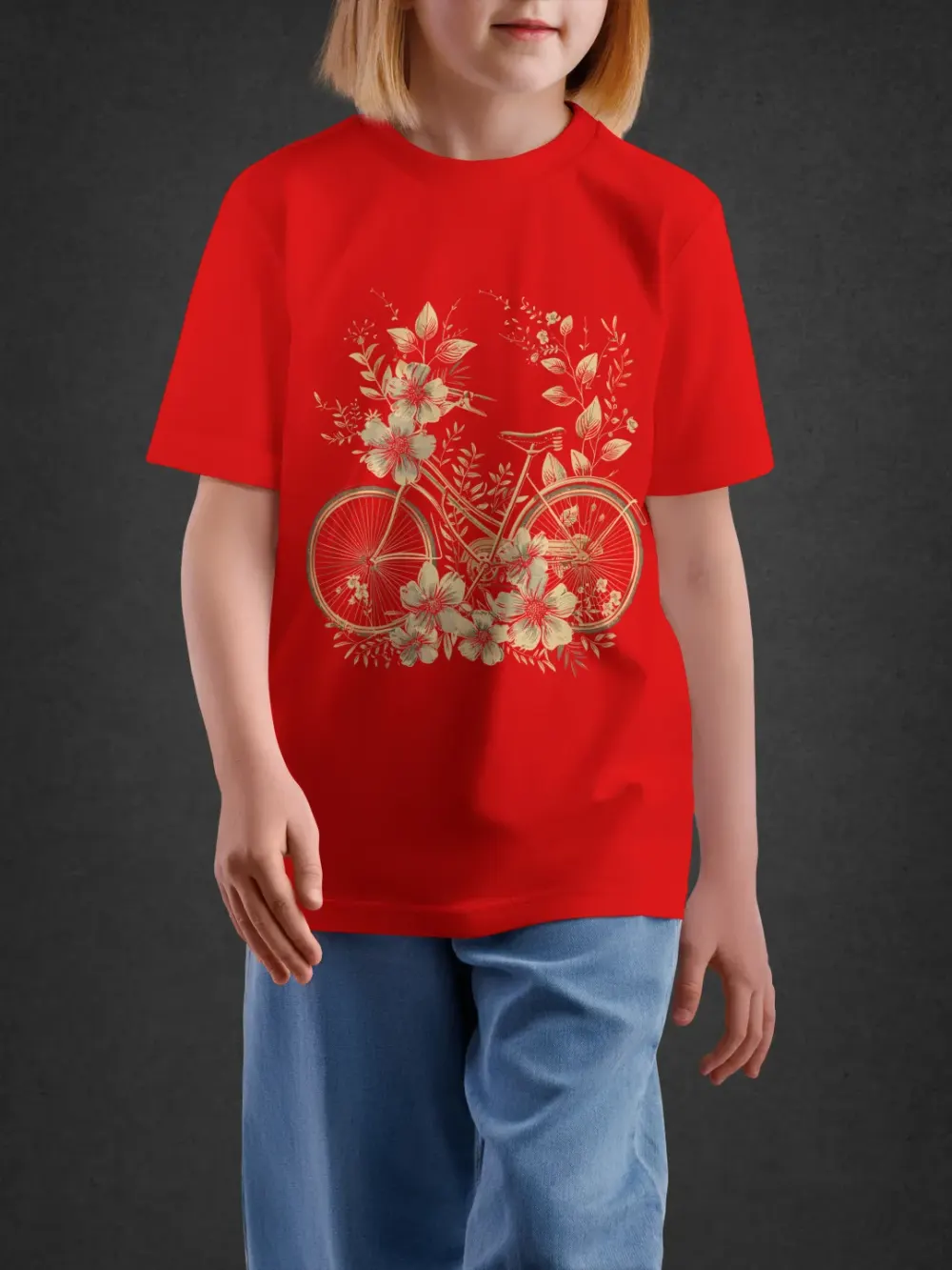 Tshirt for Girls Floral Bicycle 11-16Y Fun Tee in Red
