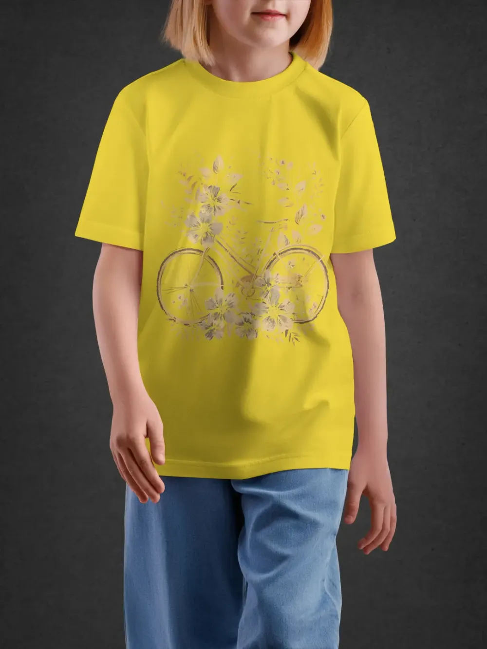 Tshirt for Girls Floral Bicycle 11-16Y Fun Tee in Yellow