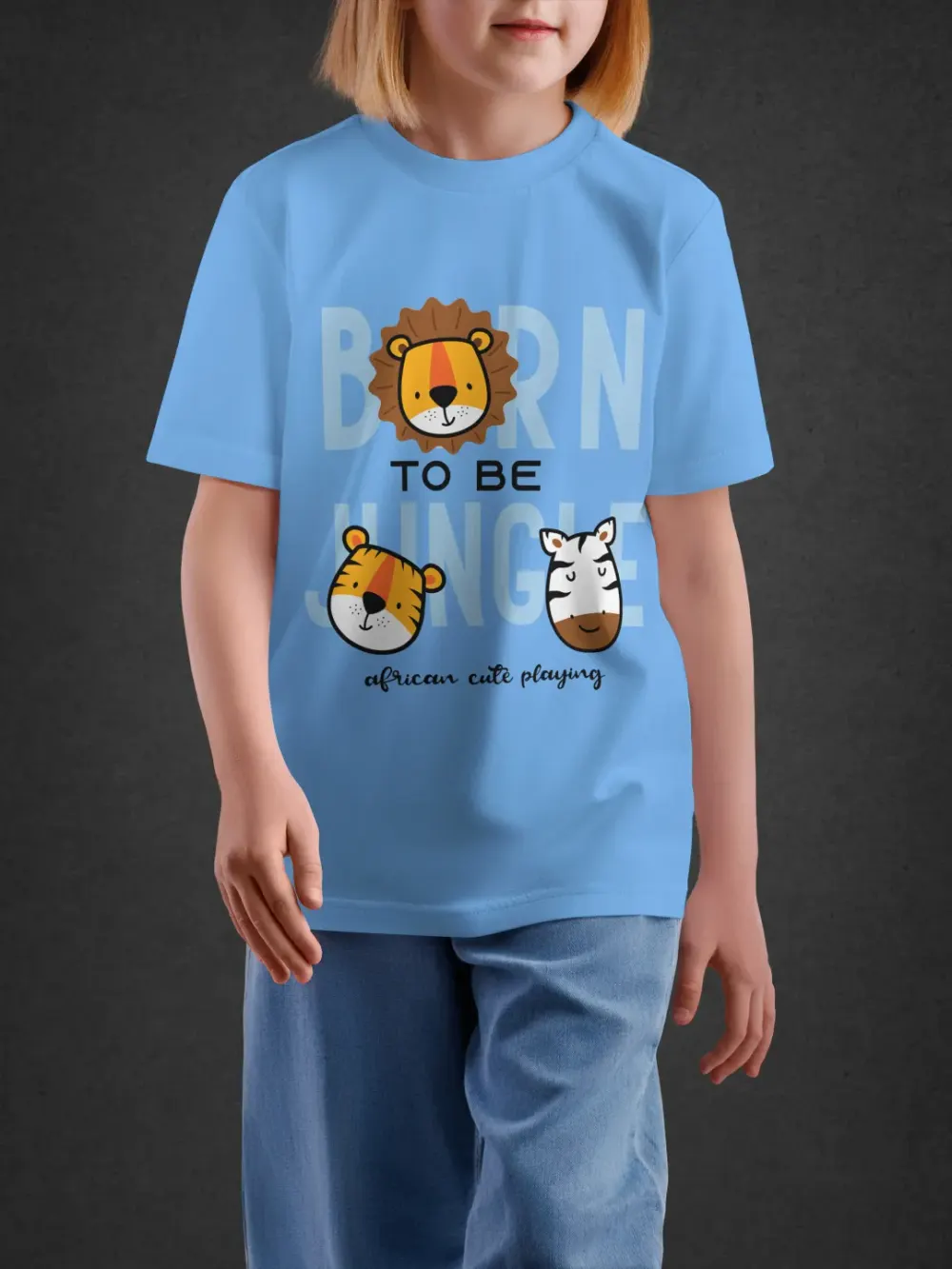 Tshirt for Kids Born To Be Jungle 2-6Y Fun Tee in Blue