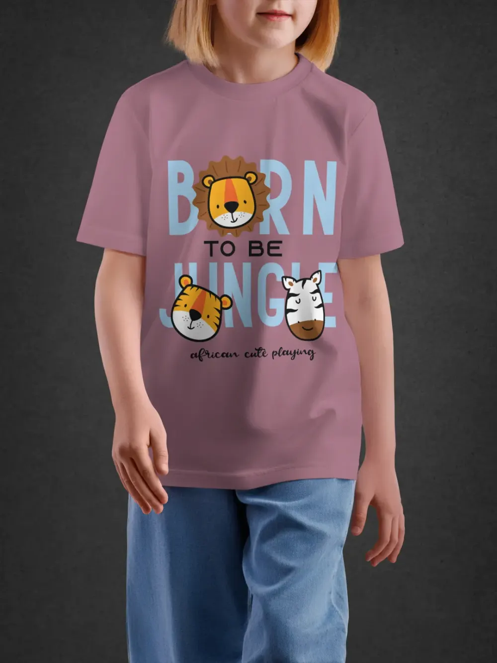 Tshirt for Kids Born To Be Jungle 2-6Y Fun Tee in Pink
