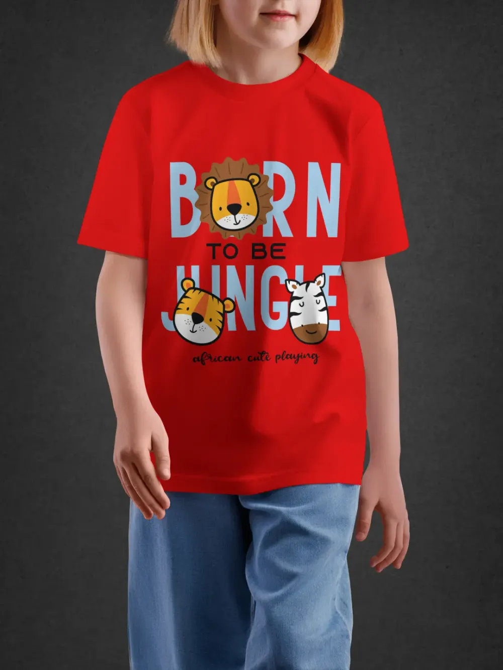 Tshirt for Kids Born To Be Jungle 2-6Y Fun Tee in Red