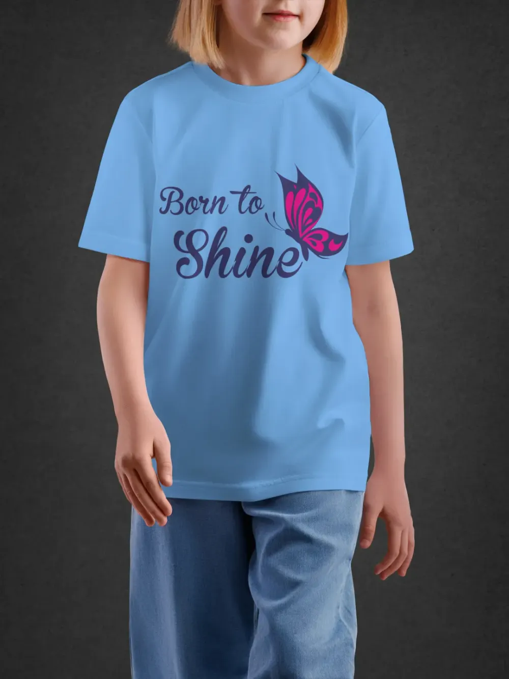 Tshirt for Girls Born To Shine 7-12Y Amazing Tee in Blue