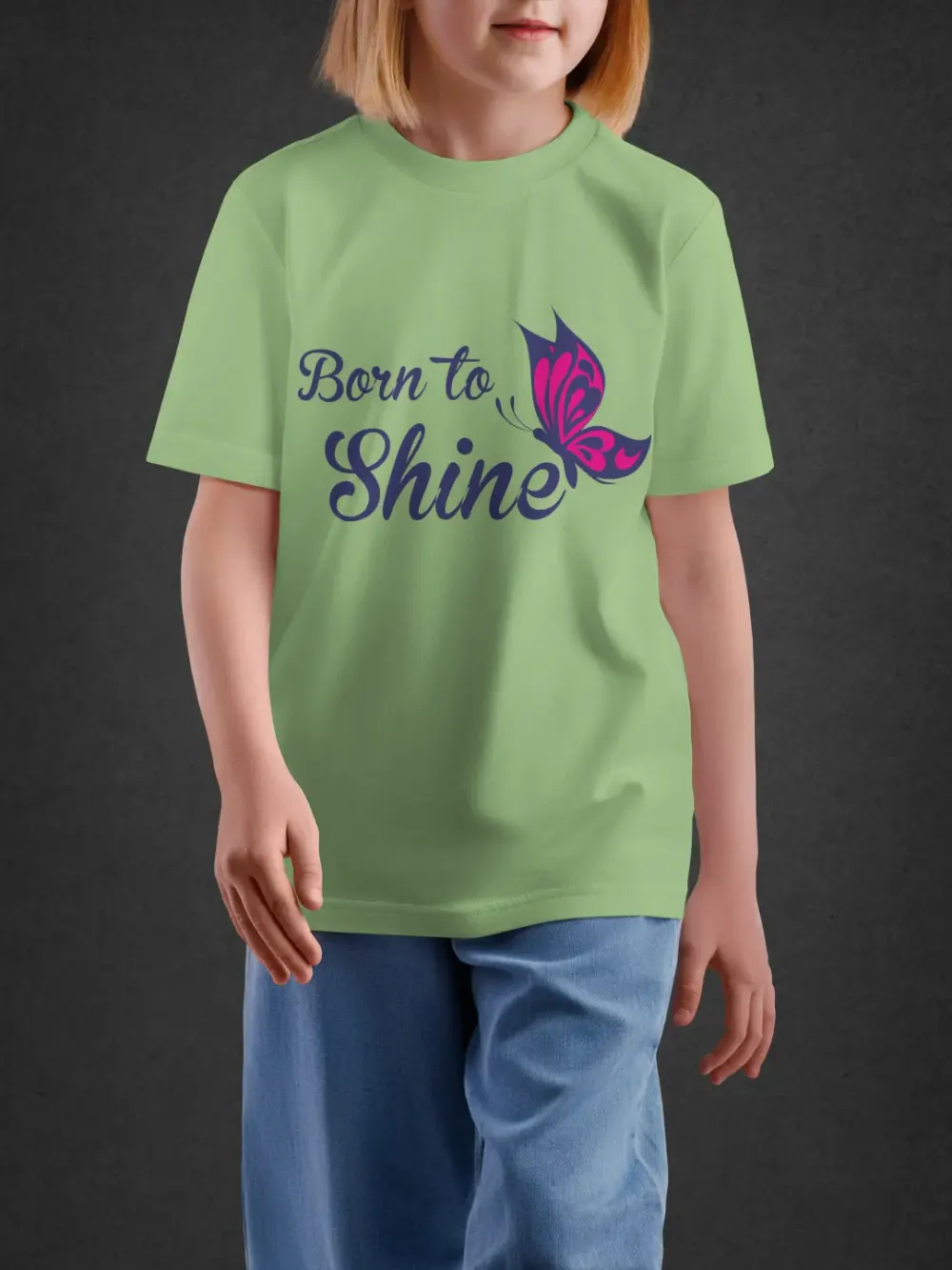 Tshirt for Girls Born To Shine 7-12Y Amazing Tee in Green