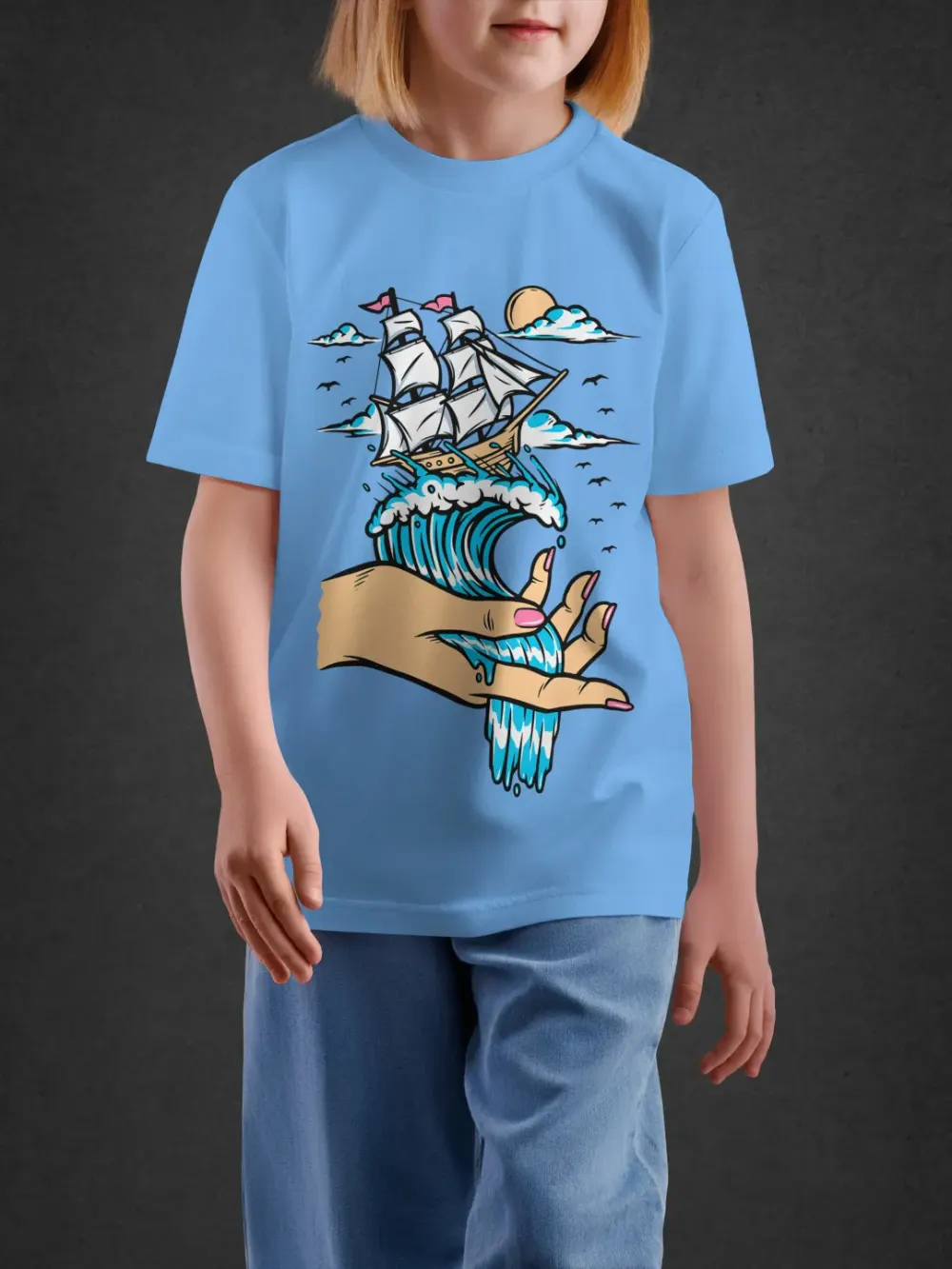 Tshirt for Kids Ocean In Hand 7-12Y Amazing Tee in Blue