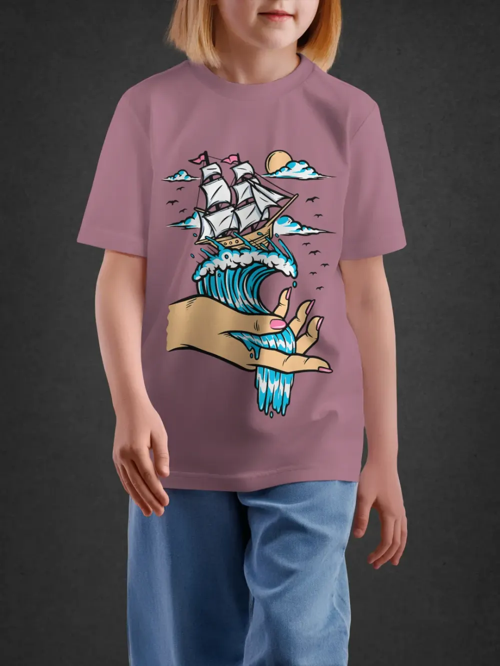 Tshirt for Kids Ocean In Hand 7-12Y Amazing Tee in Pink