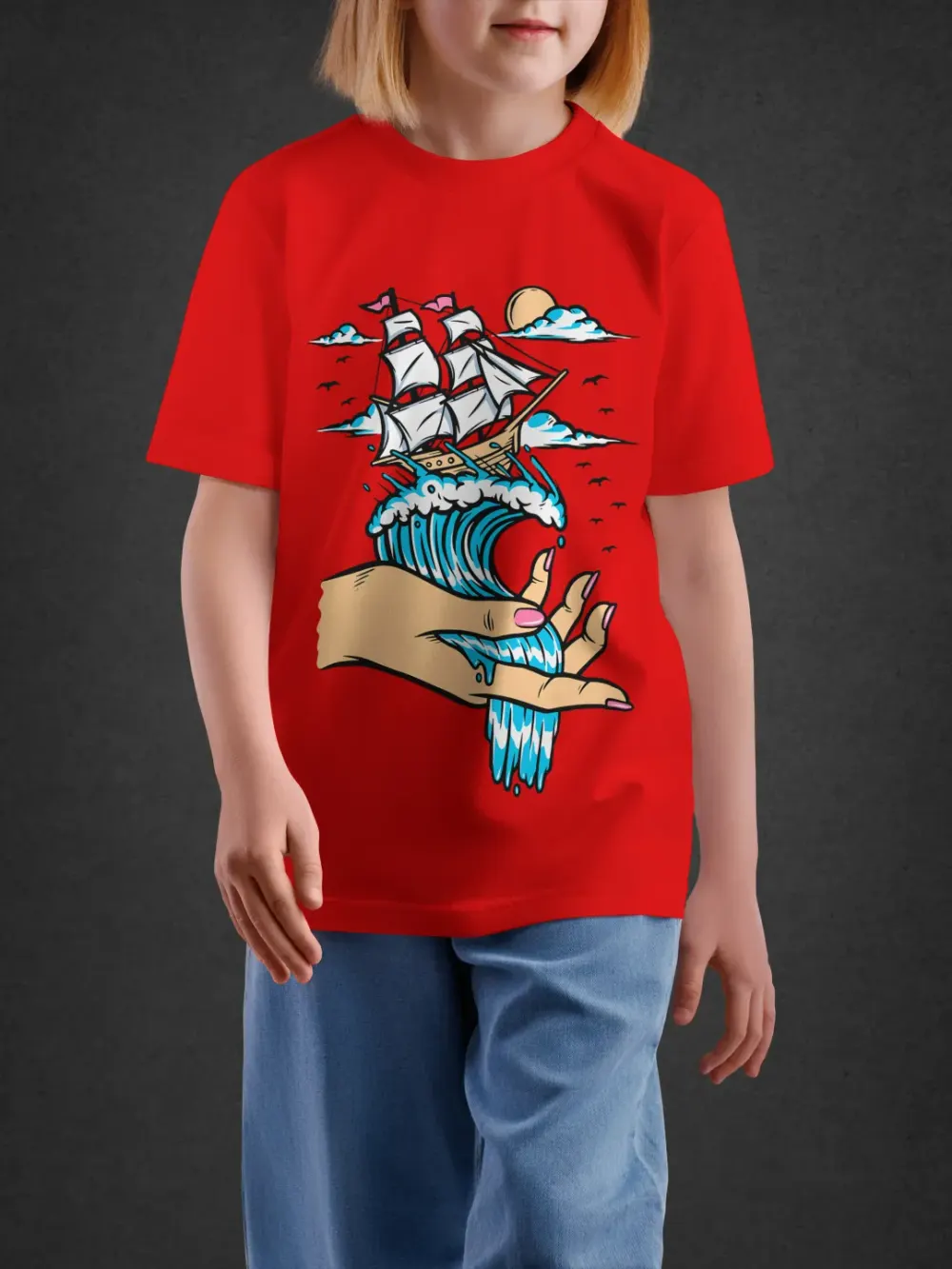 Tshirt for Kids Ocean In Hand 7-12Y Amazing Tee in Red