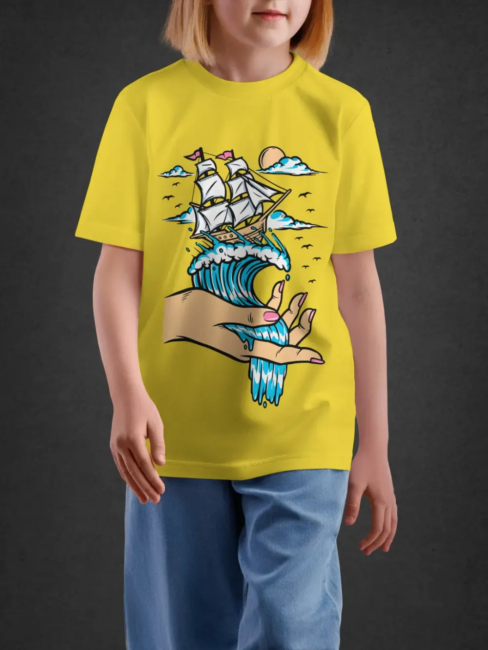 Tshirt for Kids Ocean In Hand 7-12Y Amazing Tee in Yellow