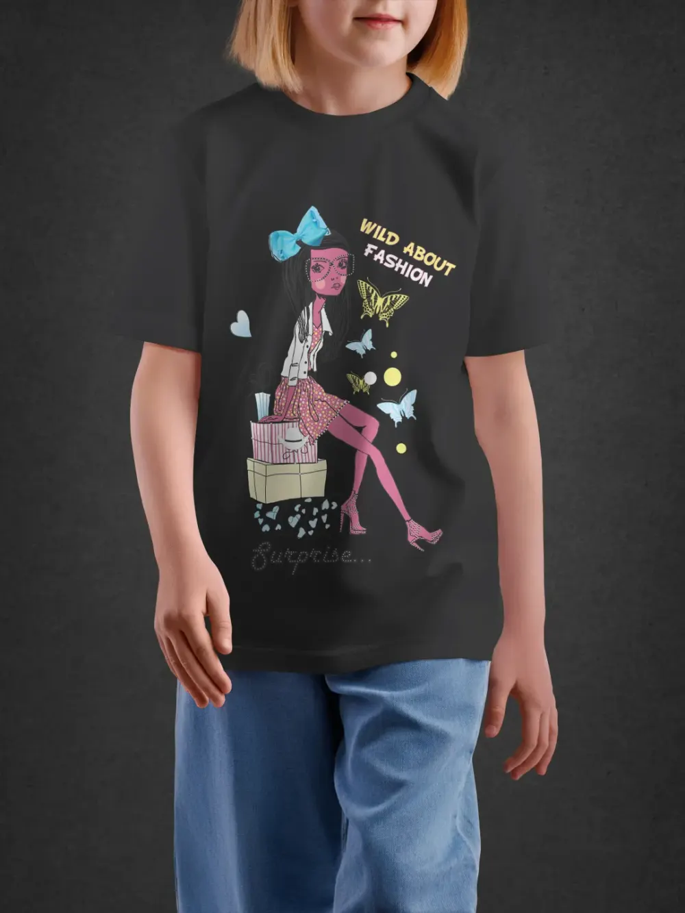 Tshirt for Girls Happy Every Day 7-12Y Joyful Tee in Black