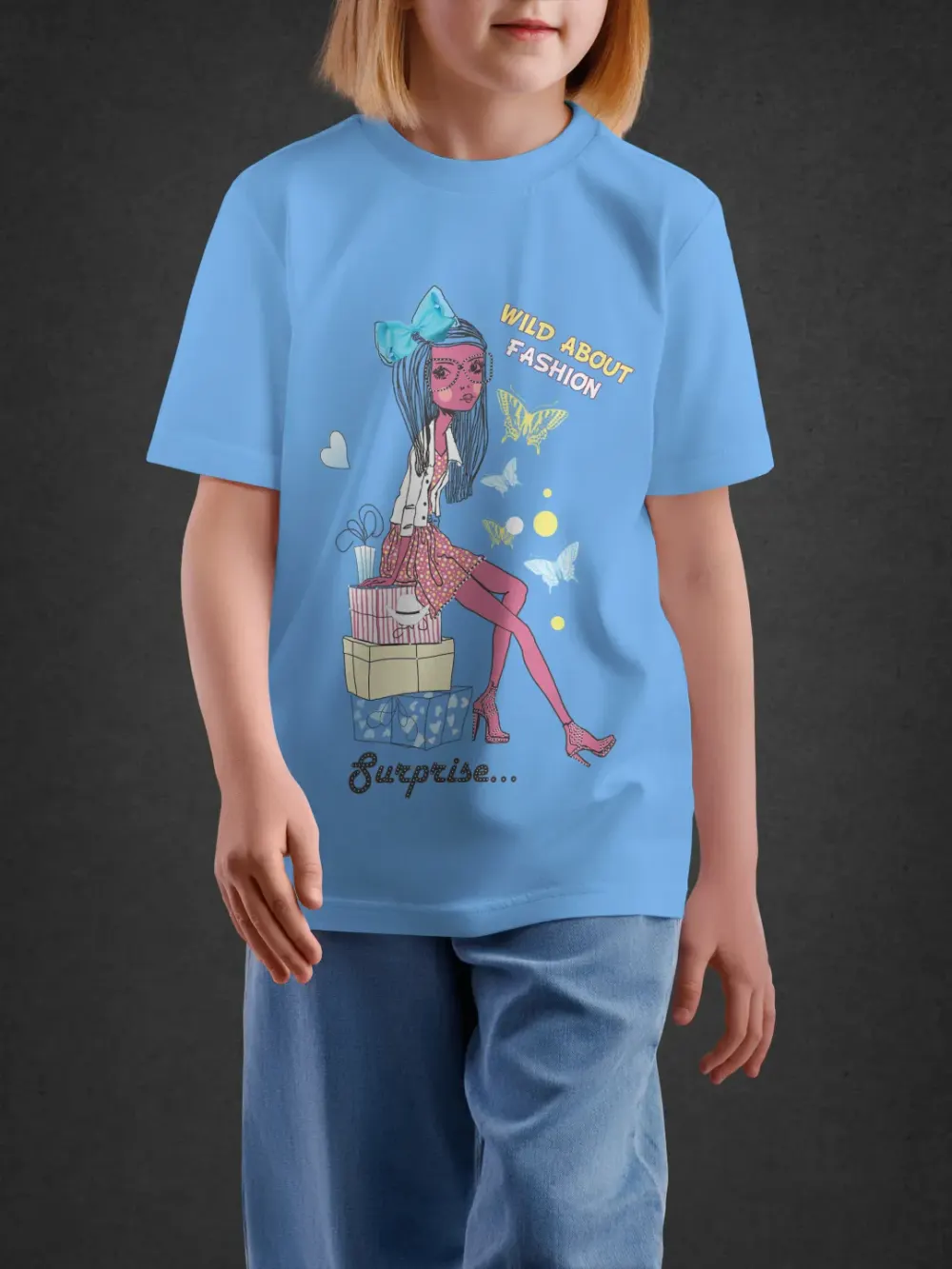 Tshirt for Girls Happy Every Day 7-12Y Joyful Tee in Blue