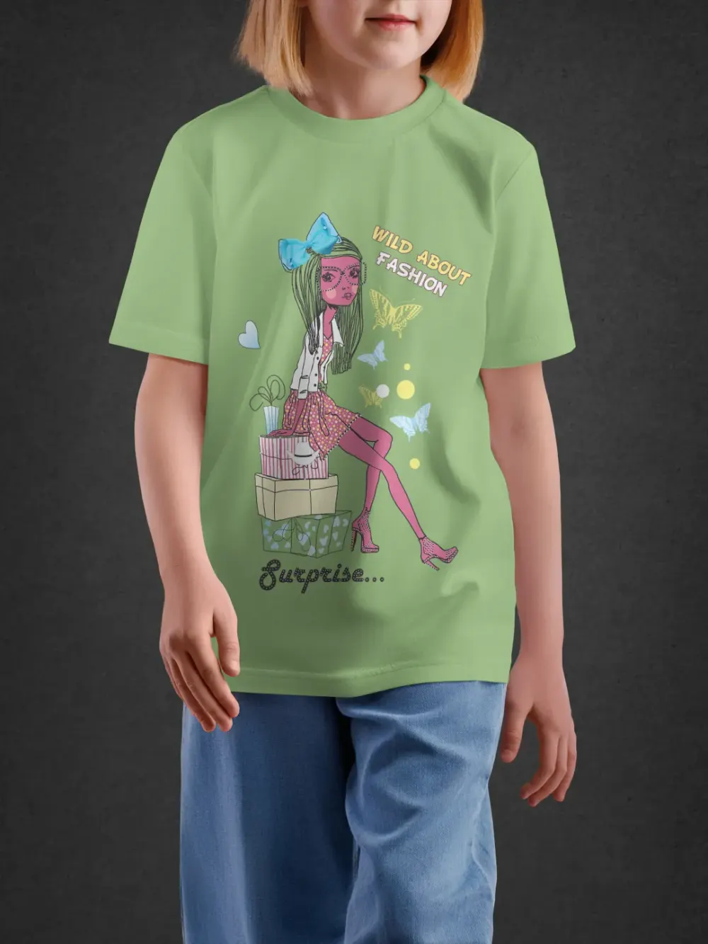 Tshirt for Girls Happy Every Day 7-12Y Joyful Tee in Green