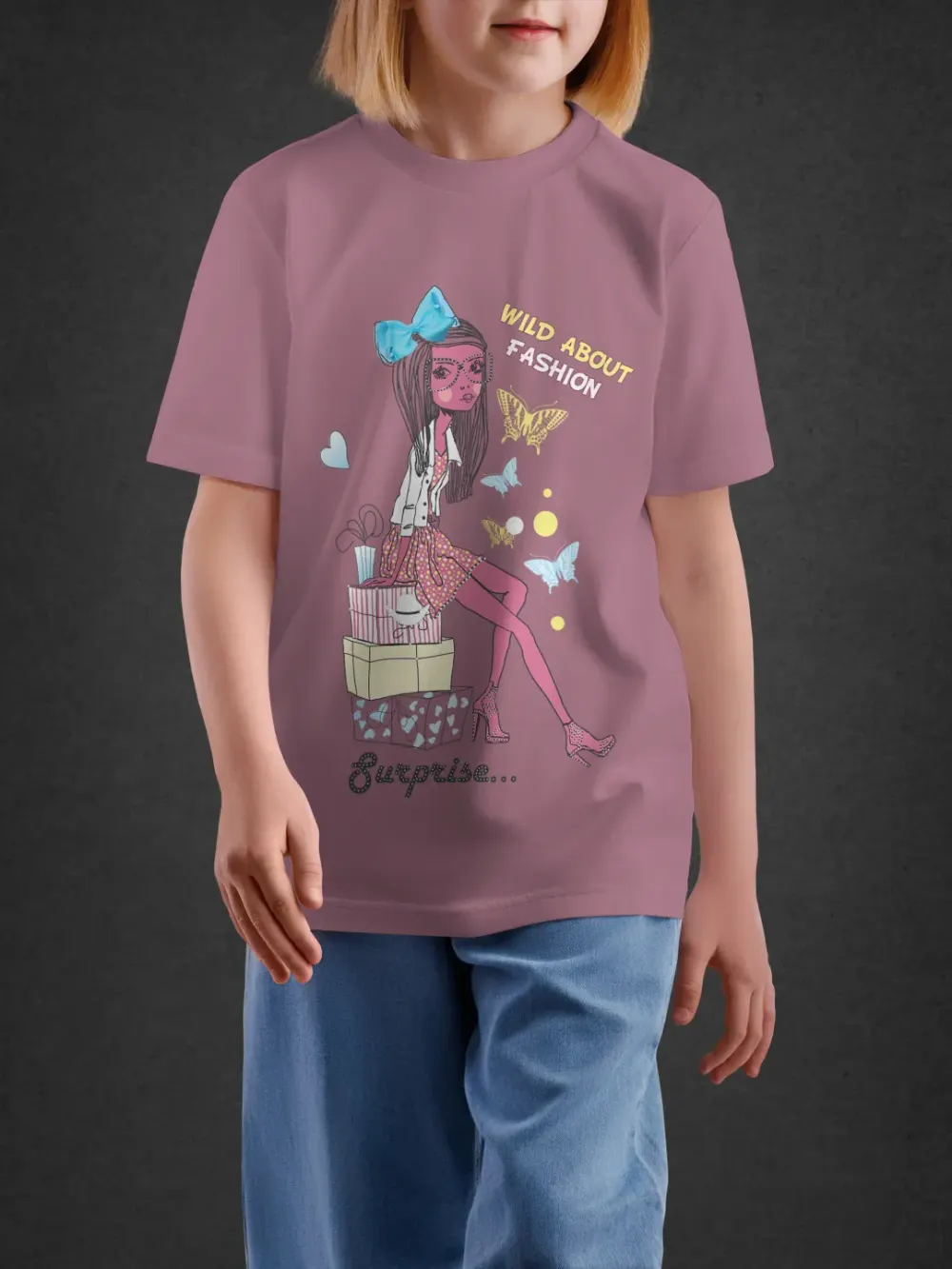 Tshirt for Girls Happy Every Day 7-12Y Joyful Tee in Pink