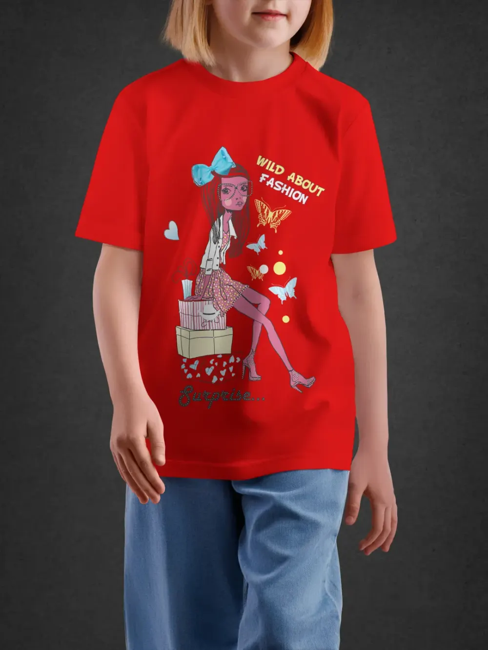 Tshirt for Girls Happy Every Day 7-12Y Joyful Tee in Red