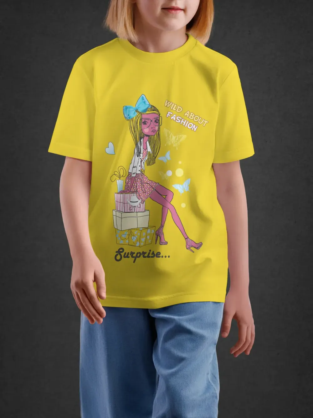 Tshirt for Girls Happy Every Day 7-12Y Joyful Tee in Yellow