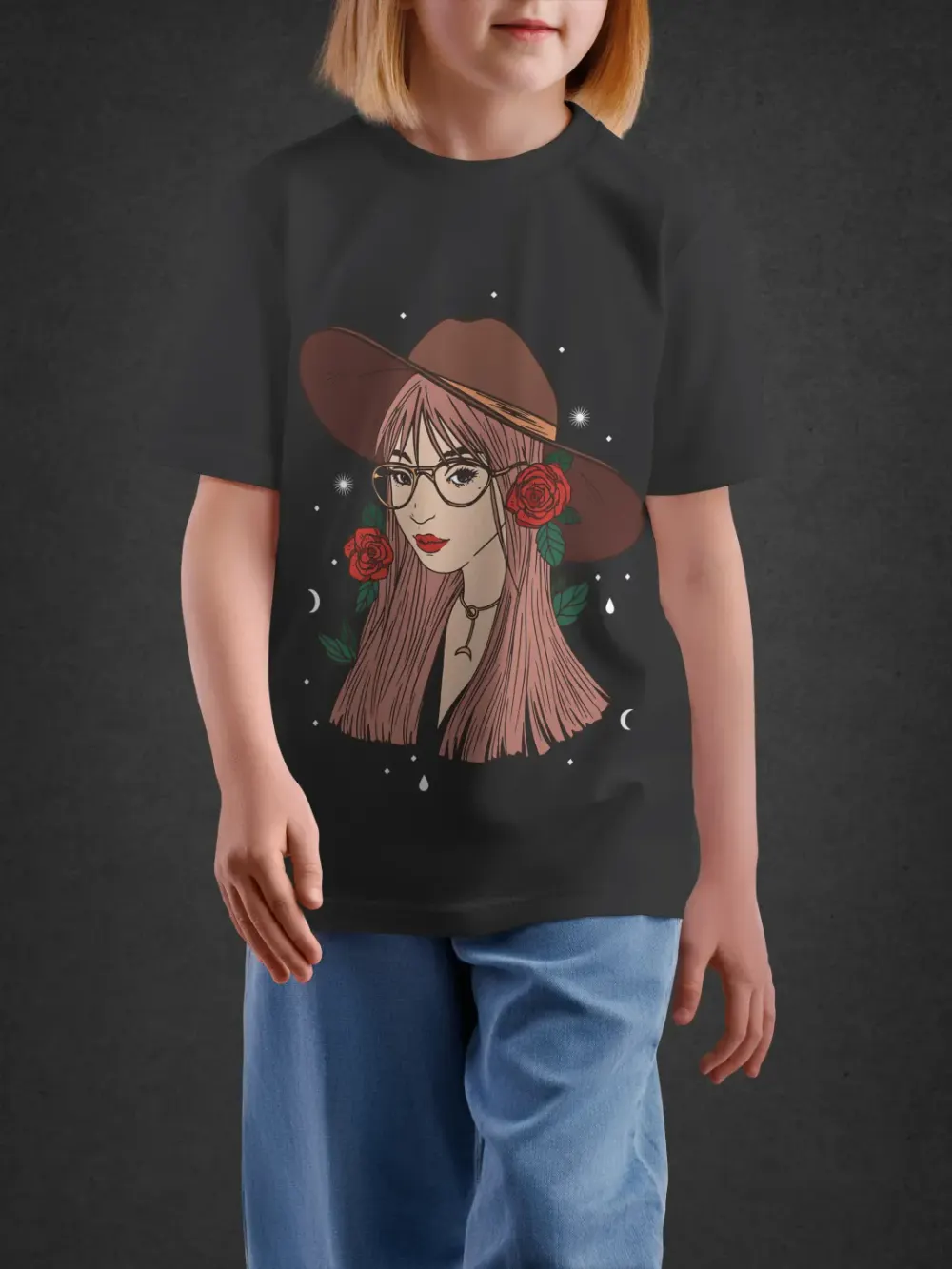 Tshirt for Girls Floral Girl 7-12Y Charming Tee in Black
