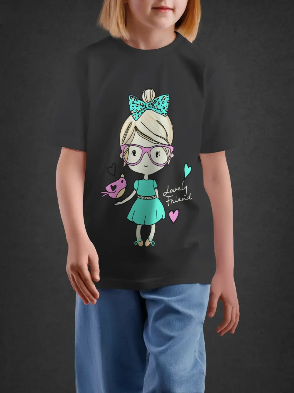 Tshirt for Girls Cute Girl 2-6Y Adorable Tee in Black