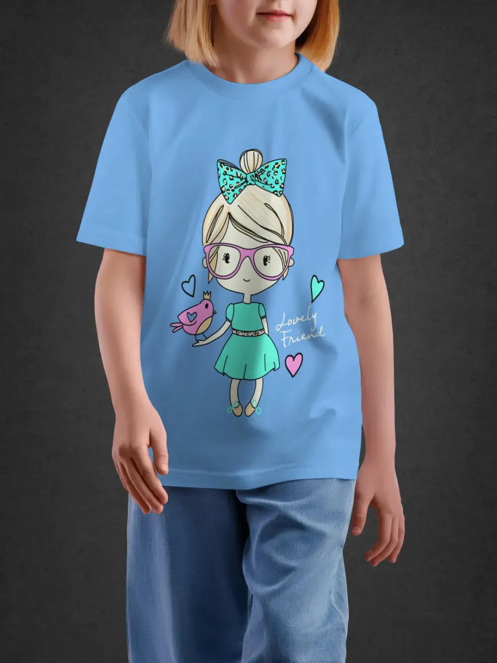 Tshirt for Girls Cute Girl 2-6Y Adorable Tee in Blue