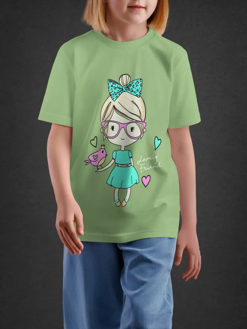 Tshirt for Girls Cute Girl 2-6Y Adorable Tee in Green