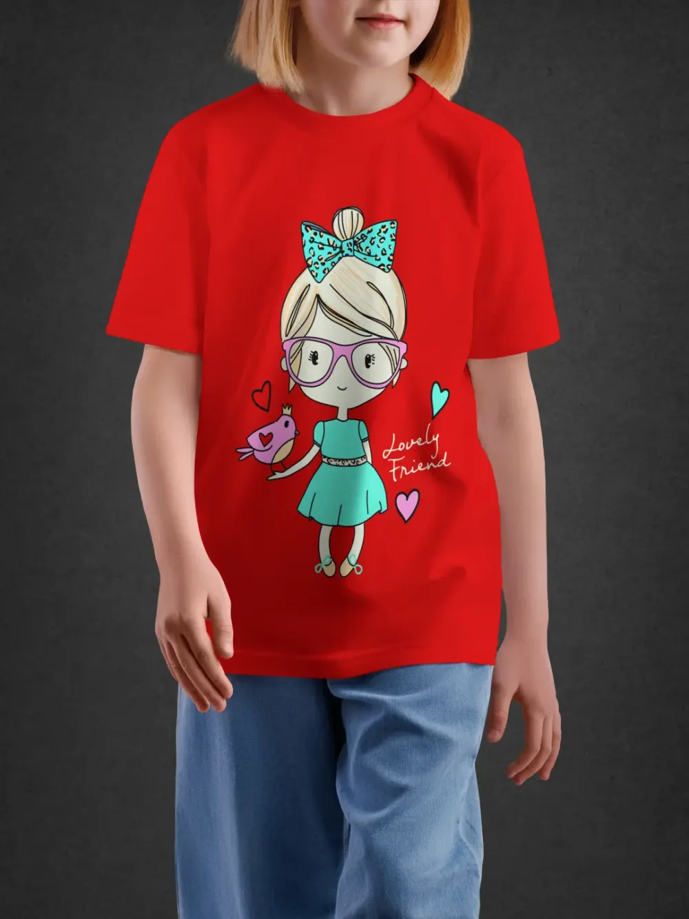 Tshirt for Girls Cute Girl 2-6Y Adorable Tee in Red