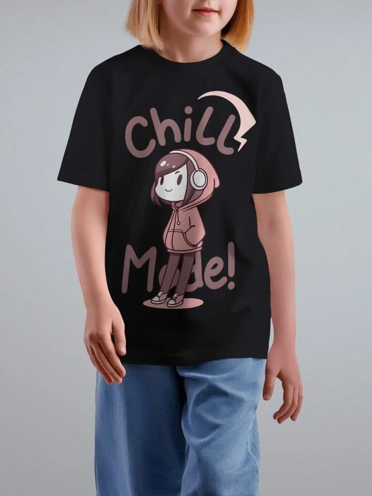 Tshirt for Kids Chill Mode 2-6Y Amazing Fun Tee, close-up detail