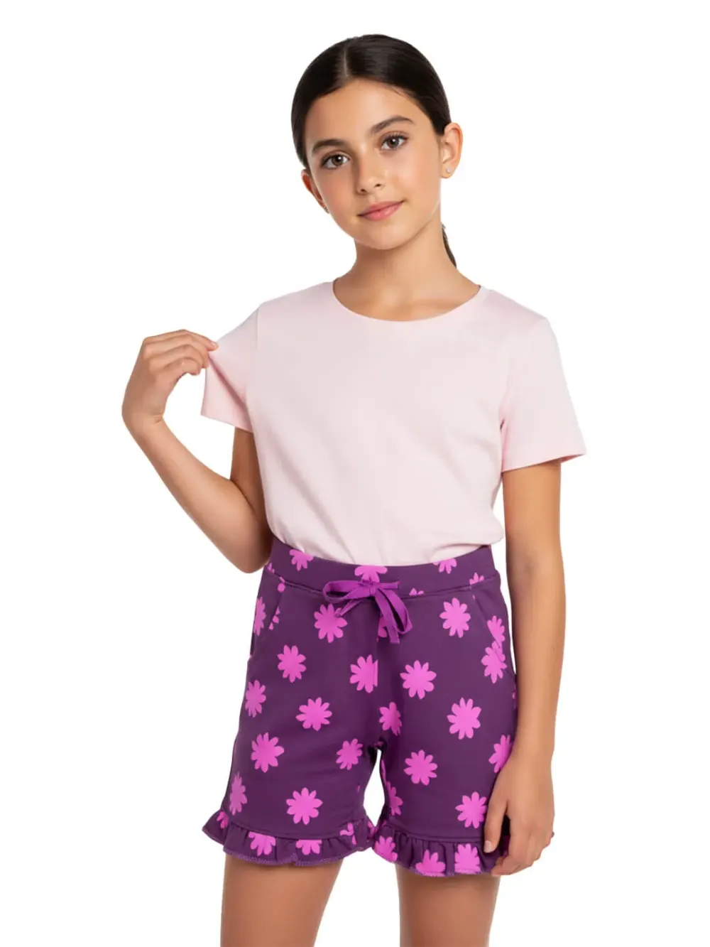 Shorts for girls - Girls Daisy Print Shorts Cute FUn 100% Cotton, back view