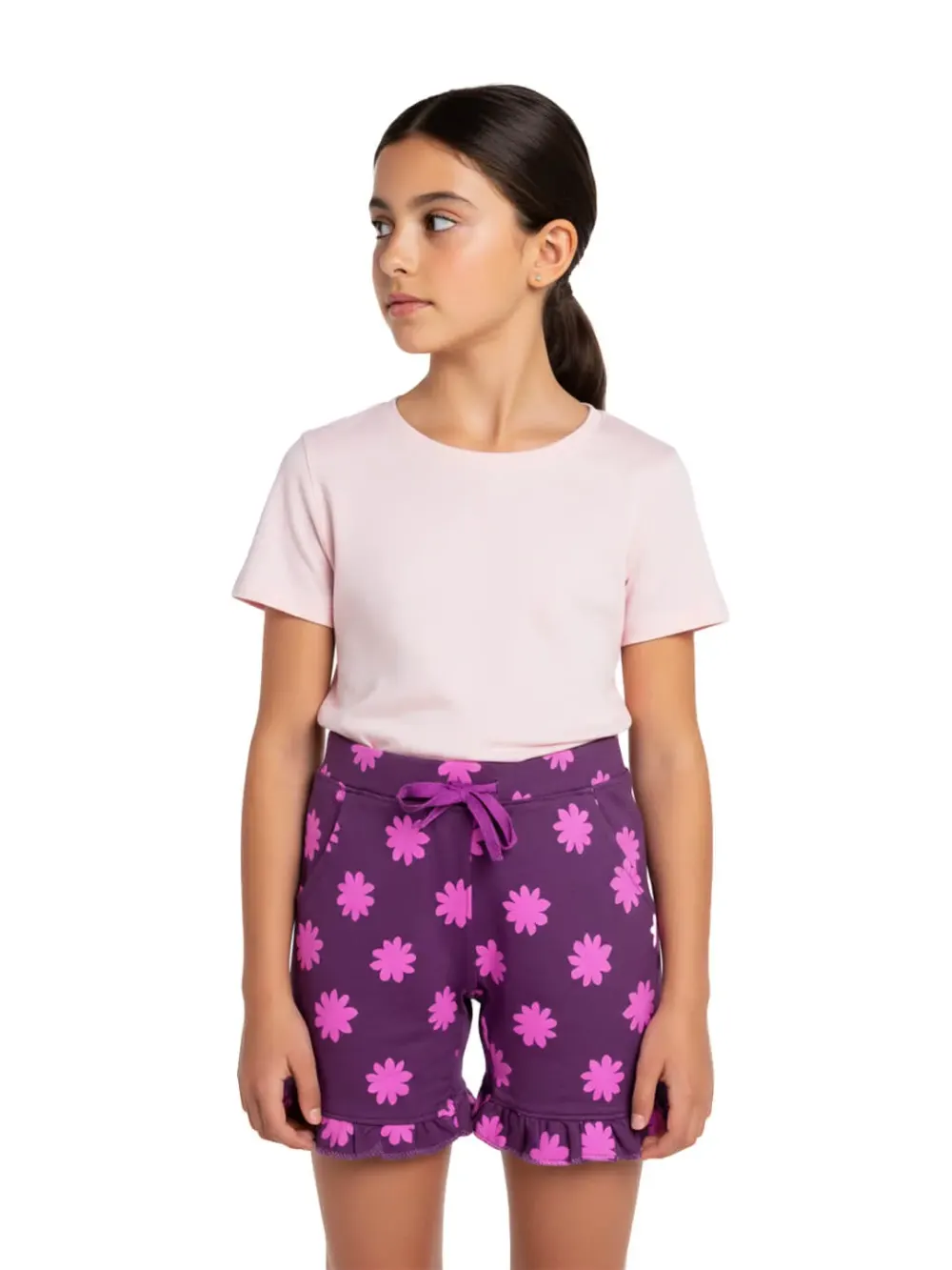 Shorts for girls - Girls Daisy Print Shorts Cute FUn 100% Cotton, fabric detail