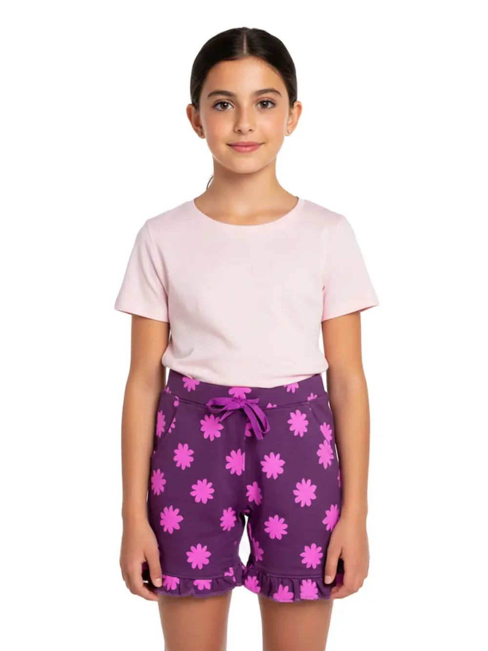 Shorts for girls - Girls Daisy Print Shorts Cute FUn 100% Cotton, close-up detail