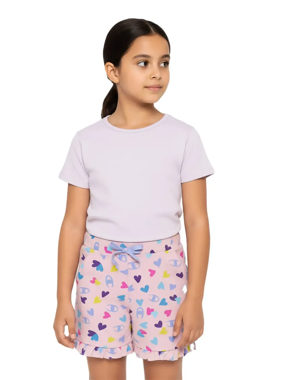Shorts for girls - Girls Heart Print Shorts Cute Fun 100% Cotton, side view