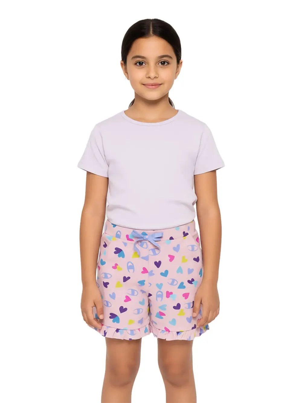 Shorts for girls - Girls Heart Print Shorts Cute Fun 100% Cotton, close-up detail
