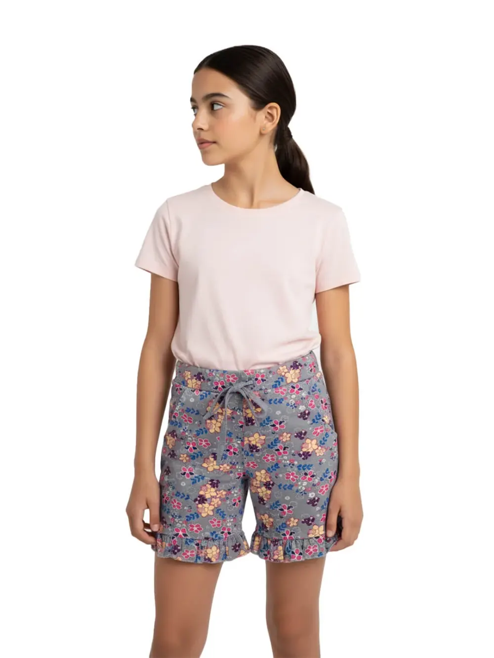 Shorts for girls - Girls Floral Print Shorts Cute Fun 100% Cotton, side view