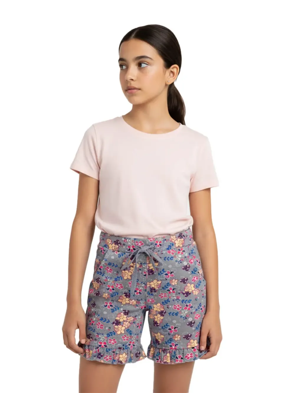 Shorts for girls - Girls Floral Print Shorts Cute Fun 100% Cotton, fabric detail
