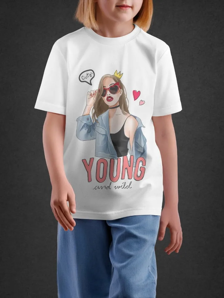 Tshirt For Girls, Tshirt for Girls Young Wild 11-16Y Premium Tee by LAMBLILY