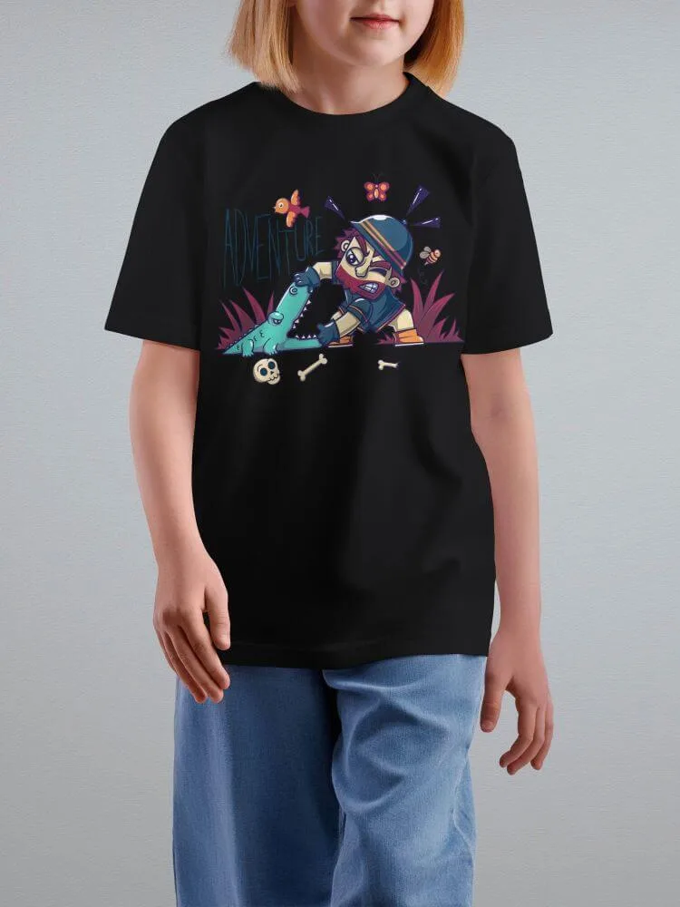 Tshirt for Kids Fossil Explorer 2-6Y Amazing Fun, close-up detail