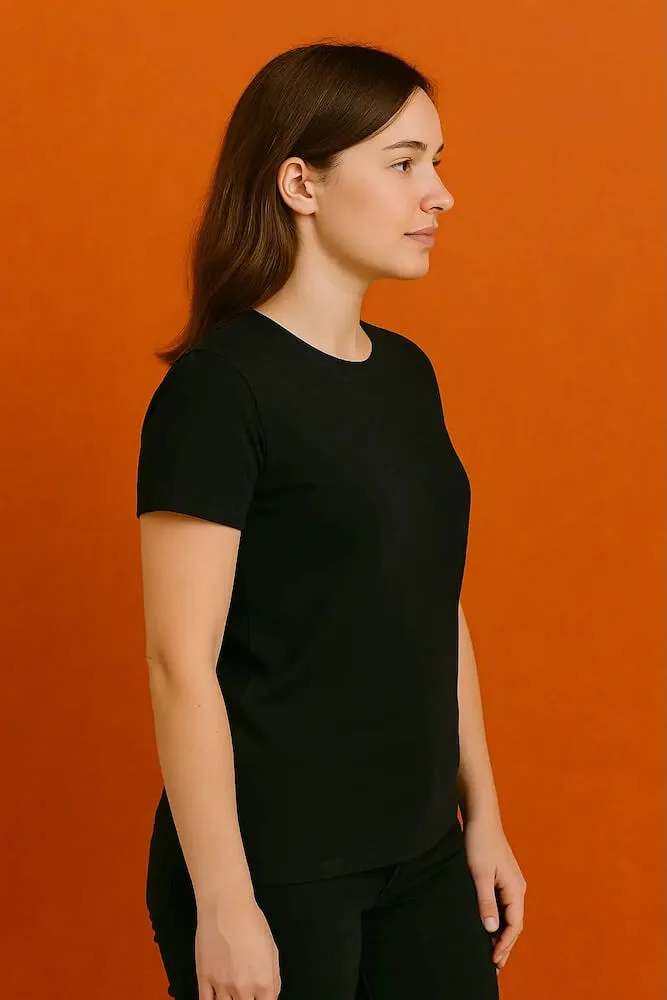 Black Tshirt for Women 100% Cotton Amazing Fun, close-up detail