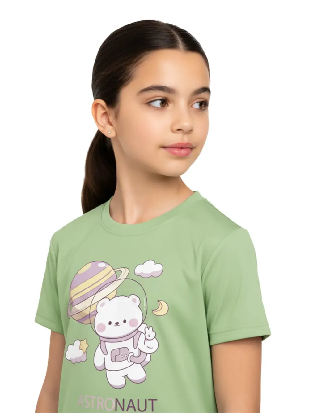 Tshirt for Girls Cute Astronaut 2-6Y Amazing Fun, fabric detail