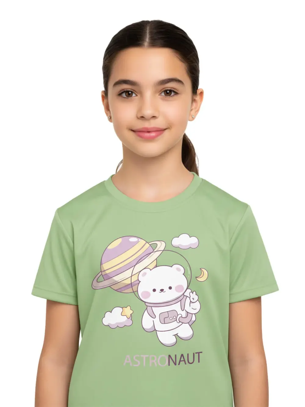 Tshirt for Girls Cute Astronaut 2-6Y Amazing Fun, close-up detail
