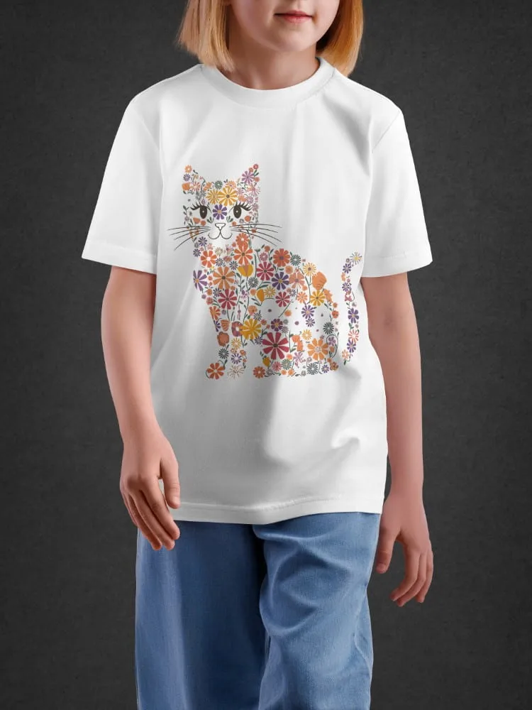 Tshirt For Girls, Tshirt for Girls Floral Cat 11-16Y Cute Fun by LAMBLILY