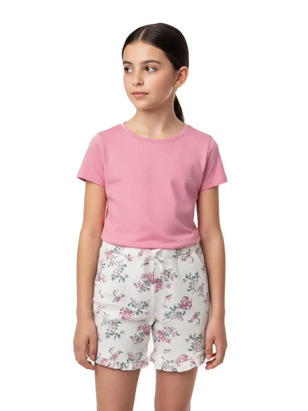 Shorts for girls - Girls Floral Shorts Cute Fun 100% Cotton, close-up detail