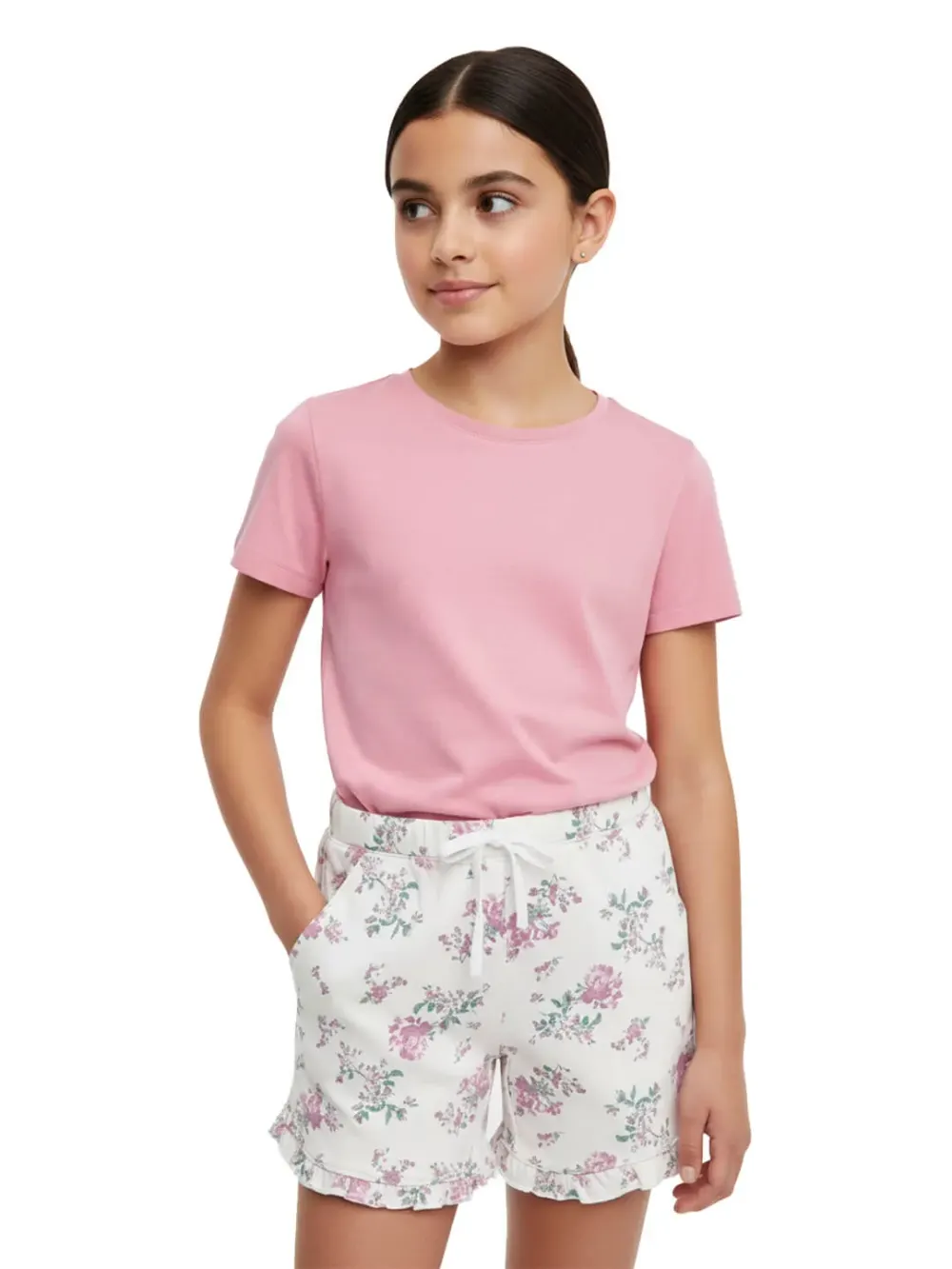 Shorts for girls - Girls Floral Shorts Cute Fun 100% Cotton, back view