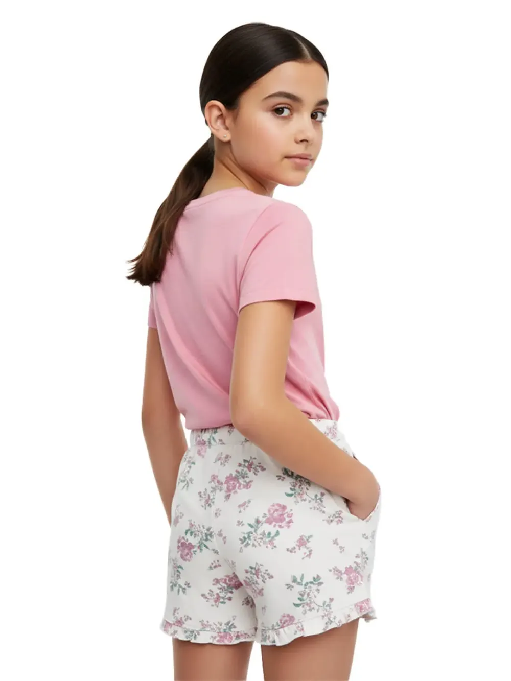 Shorts for girls - Girls Floral Shorts Cute Fun 100% Cotton, side view