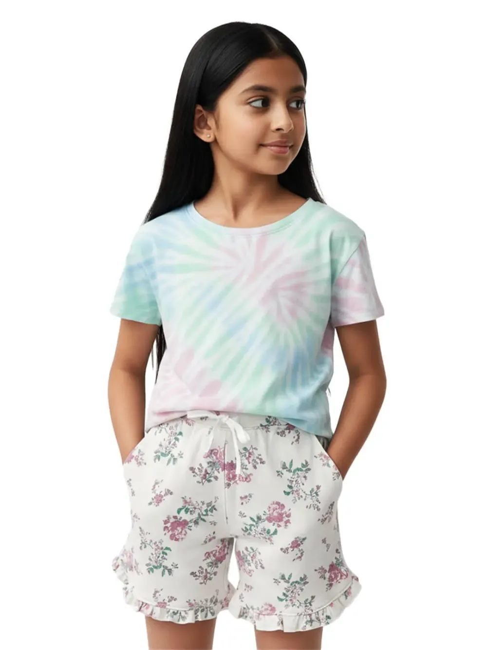 Shorts for girls - Girls Floral Shorts Cute Fun 100% Cotton, fabric detail