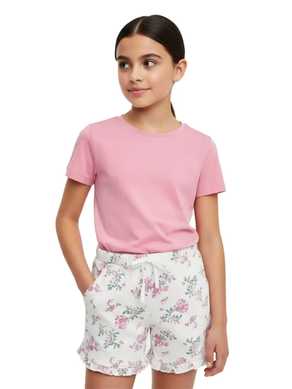 Shorts for girls - Girls Floral Shorts Cute Fun 100% Cotton, close-up detail