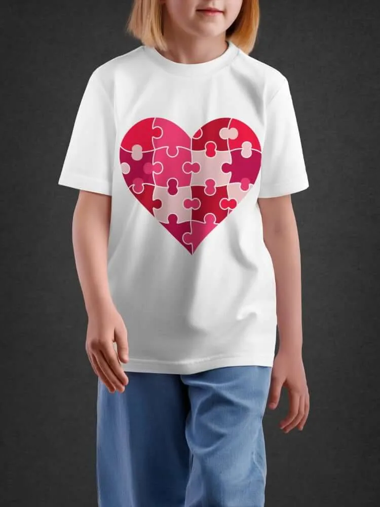 Tshirt For Girls, Tshirt for Girls Puzzle Heart 7-12Y Adorable Tee by LAMBLILY