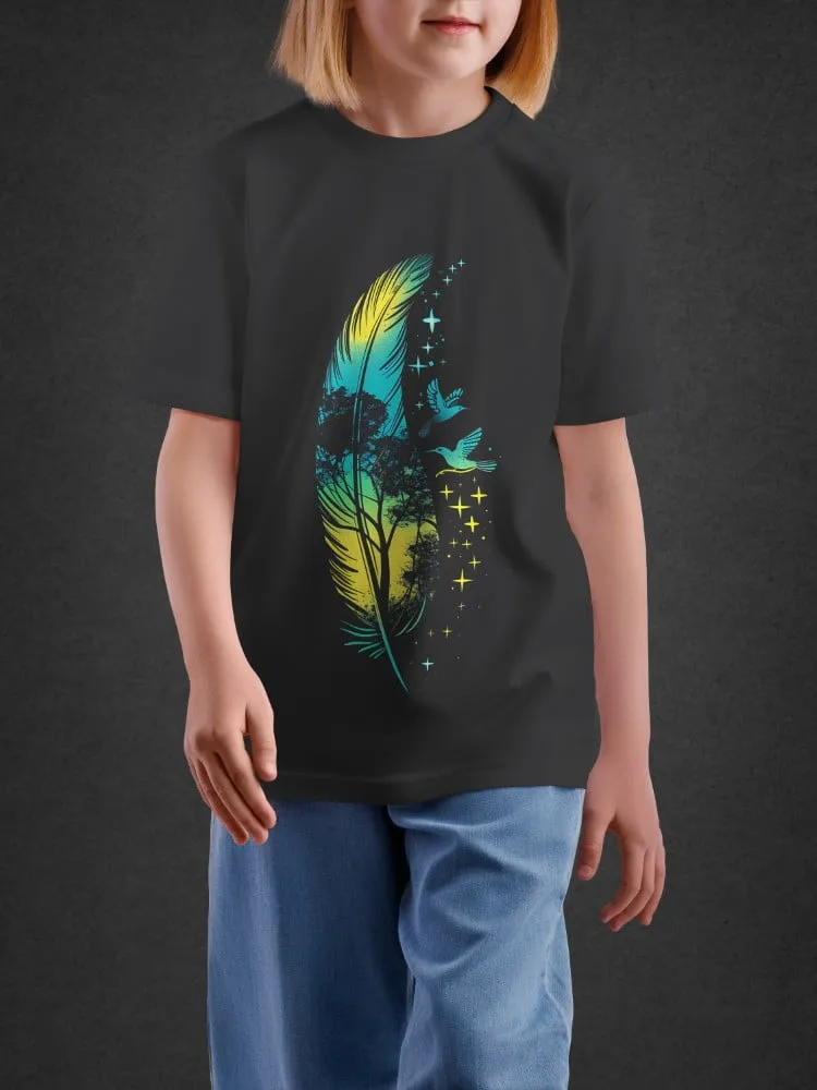 Tshirt For Girls, Tshirt for Girls Feather Art 11-16Y Beautiful Tee by LAMBLILY