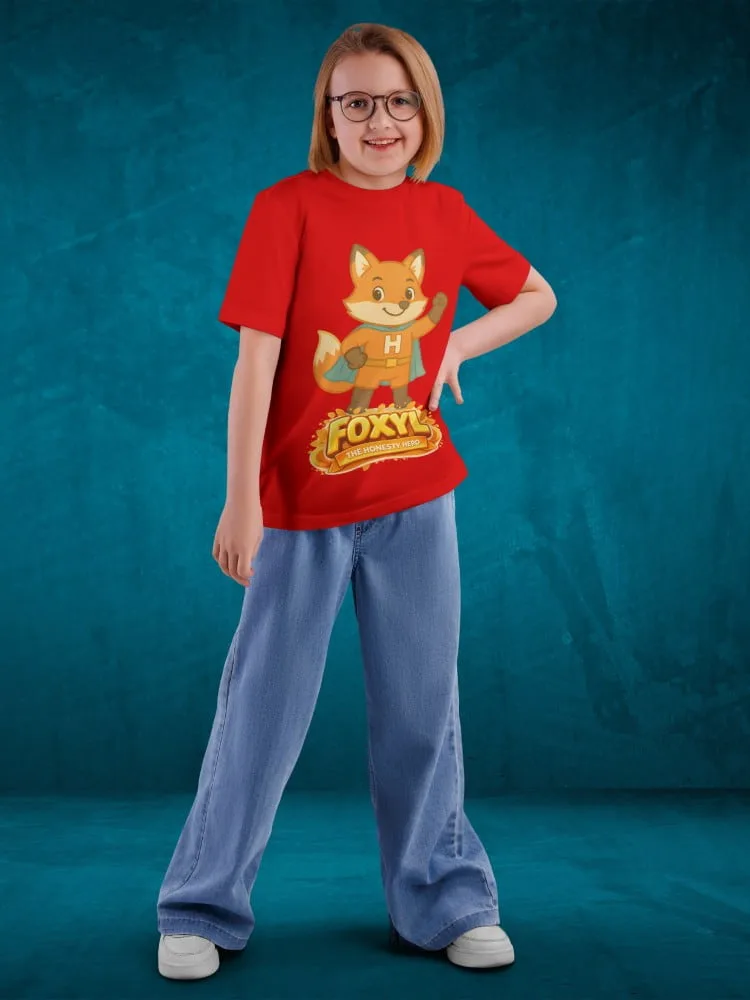 Tshirt for kids - Foxyl Tshirts for Kids 7-12Y Cute Fun Tee, close-up detail