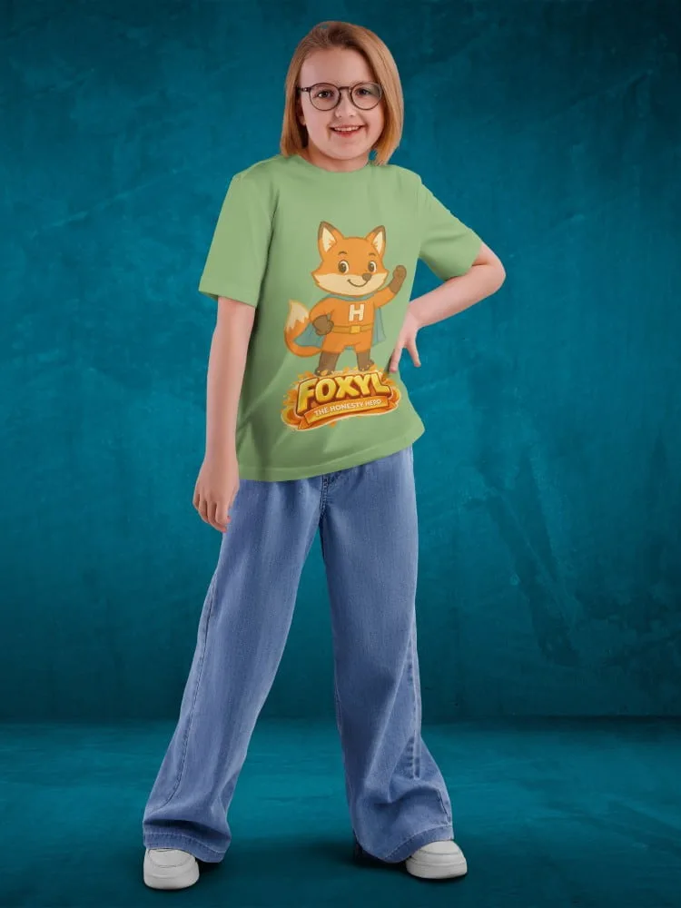 Tshirt for kids - Foxyl Tshirts for Kids 7-12Y Cute Fun Tee, full outfit view